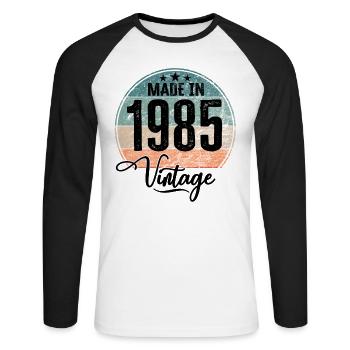 Millésime Fabriqué en 1985 Année de naissance 1985 Anniversaire - T-shirt baseball manches longues Homme - blanc/noir - Devant - Nik (191cm)