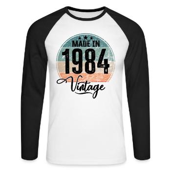 Millésime Fabriqué en 1984 Année de naissance 1984 Anniversaire - T-shirt baseball manches longues Homme - blanc/noir - Devant - Nik (191cm)