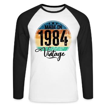Millésime Fabriqué en 1984 Année de naissance 1984 Anniversaire - T-shirt baseball manches longues Homme - blanc/noir - Devant - Nik (191cm)