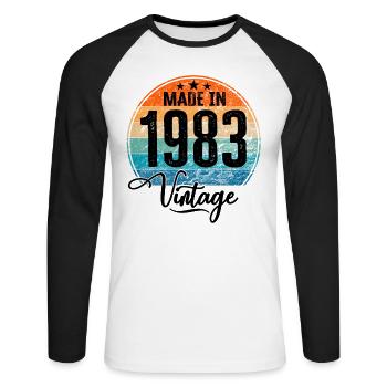 Vintage Made in 1983 Geburtsjahr 1983 Geburtstag - Unisex Baseballshirt langarm - Weiß/Schwarz - Vorne - Nik (191cm)