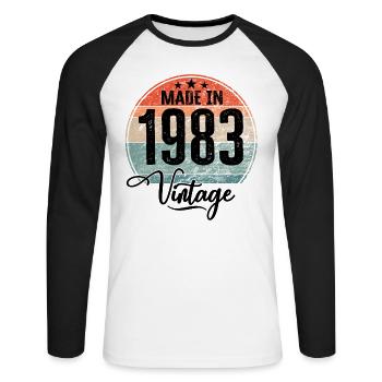 Vintage Made in 1983 Geburtsjahr 1983 Geburtstag - Unisex Baseballshirt langarm - Weiß/Schwarz - Vorne - Nik (191cm)