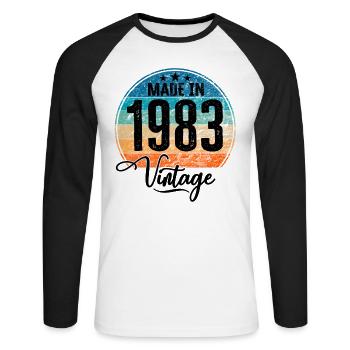 Vintage Made in 1983 Geburtsjahr 1983 Geburtstag - Unisex Baseballshirt langarm - Weiß/Schwarz - Vorne - Nik (191cm)