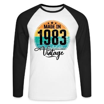 Vintage Made in 1983 Geburtsjahr 1983 Geburtstag - Unisex Baseballshirt langarm - Weiß/Schwarz - Vorne - Nik (191cm)