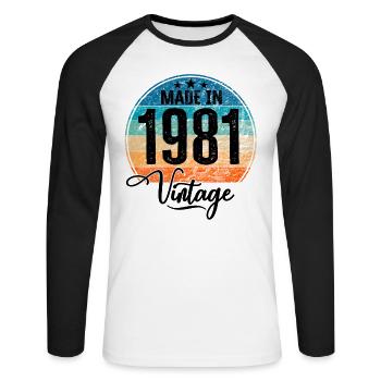 Millésime Fabriqué en 1981 Année de naissance 1981 Anniversaire - T-shirt baseball manches longues Homme - blanc/noir - Devant - Nik (191cm)