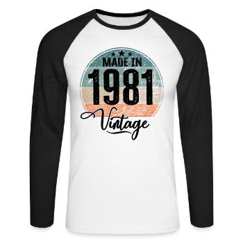 Millésime Fabriqué en 1981 Année de naissance 1981 Anniversaire - T-shirt baseball manches longues Homme - blanc/noir - Devant - Nik (191cm)