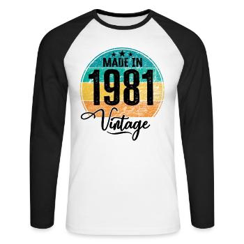 Millésime Fabriqué en 1981 Année de naissance 1981 Anniversaire - T-shirt baseball manches longues Homme - blanc/noir - Devant - Nik (191cm)