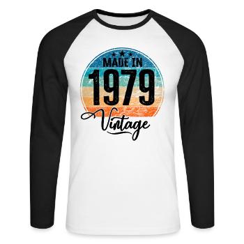 Vintage Made in 1979 Year of birth 1979 Birthday - Unisex Long Sleeve Baseball T-Shirt - white/black - Front - Nik (191cm)