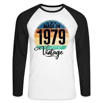 Vintage Made in 1979 Year of birth 1979 Birthday - Unisex Long Sleeve Baseball T-Shirt - white/black - Front - Nik (191cm)