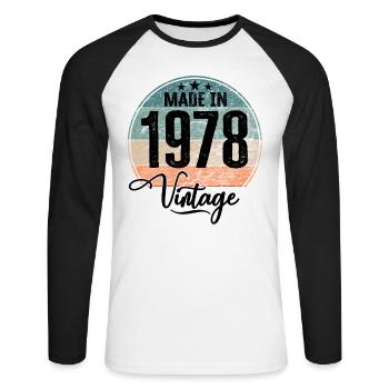 Vintage Fabriqué en 1978 Année de naissance 1978 Anniversaire - T-shirt baseball manches longues Homme - blanc/noir - Devant - Nik (191cm)