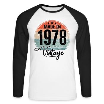 Millésime Fabriqué en 1978 Année de naissance 1978 Anniversaire - T-shirt baseball manches longues Homme - blanc/noir - Devant - Nik (191cm)