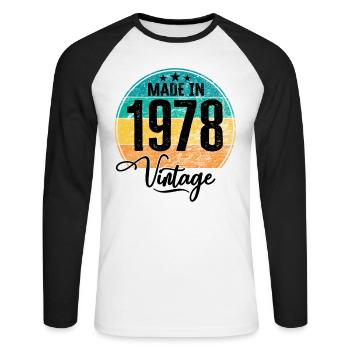 Vintage Fabriqué en 1978 Année de naissance 1978 Anniversaire - T-shirt baseball manches longues Homme - blanc/noir - Devant - Nik (191cm)