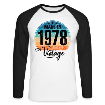 Millésime Fabriqué en 1978 Année de naissance 1978 Anniversaire - T-shirt baseball manches longues Homme - blanc/noir - Devant - Nik (191cm)
