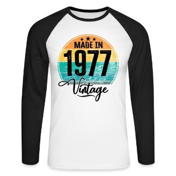 Millésime Fabriqué en 1977 Année de naissance 1977 Anniversaire - T-shirt baseball manches longues Homme - blanc/noir - Devant - Nik (191cm)