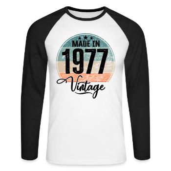 Millésime Fabriqué en 1977 Année de naissance 1977 Anniversaire - T-shirt baseball manches longues Homme - blanc/noir - Devant - Nik (191cm)