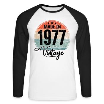 Millésime Fabriqué en 1977 Année de naissance 1977 Anniversaire - T-shirt baseball manches longues Homme - blanc/noir - Devant - Nik (191cm)