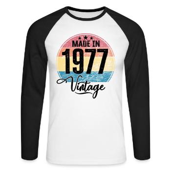 Millésime Fabriqué en 1977 Année de naissance 1977 Anniversaire - T-shirt baseball manches longues Homme - blanc/noir - Devant - Nik (191cm)