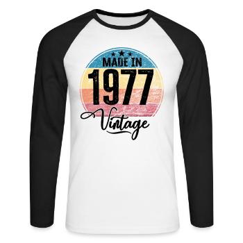 Vintage Fabriqué en 1977 Année de naissance 1977 Anniversaire - T-shirt baseball manches longues Homme - blanc/noir - Devant - Nik (191cm)