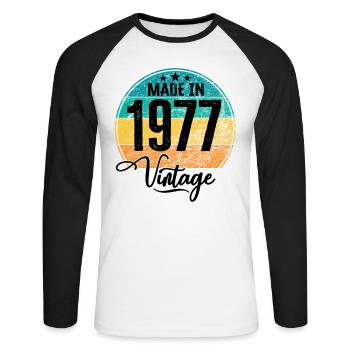 Millésime Fabriqué en 1977 Année de naissance 1977 Anniversaire - T-shirt baseball manches longues Homme - blanc/noir - Devant - Nik (191cm)