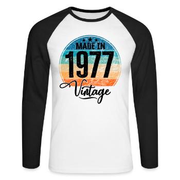 Vintage Fabriqué en 1977 Année de naissance 1977 Anniversaire - T-shirt baseball manches longues Homme - blanc/noir - Devant - Nik (191cm)