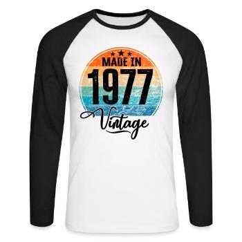 Vintage Fabriqué en 1977 Année de naissance 1977 Anniversaire - T-shirt baseball manches longues Homme - blanc/noir - Devant - Nik (191cm)