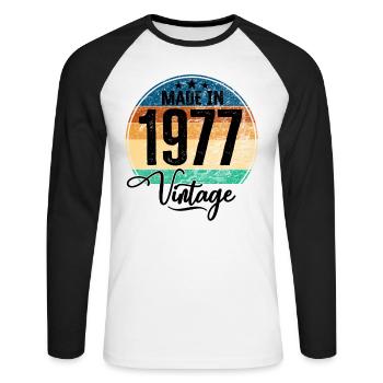 Millésime Fabriqué en 1977 Année de naissance 1977 Anniversaire - T-shirt baseball manches longues Homme - blanc/noir - Devant - Nik (191cm)