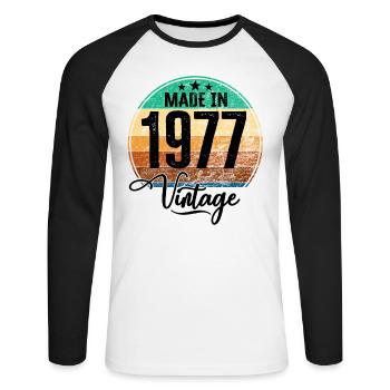 Millésime Fabriqué en 1977 Année de naissance 1977 Anniversaire - T-shirt baseball manches longues Homme - blanc/noir - Devant - Nik (191cm)