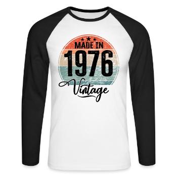Vintage Made in 1976 Year of birth 1976 Birthday - Unisex Long Sleeve Baseball T-Shirt - white/black - Front - Nik (191cm)