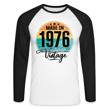 Vintage Made in 1976 Year of birth 1976 Birthday - Unisex Long Sleeve Baseball T-Shirt - white/black - Front - Nik (191cm)