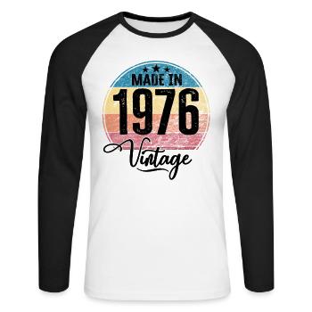 Vintage Made in 1976 Year of birth 1976 Birthday - Unisex Long Sleeve Baseball T-Shirt - white/black - Front - Nik (191cm)