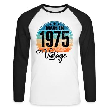 Vintage Made in 1975 Geburtsjahr 1975 Geburtstag - Unisex Baseballshirt langarm - Weiß/Schwarz - Vorne - Nik (191cm)