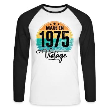 Vintage Made in 1975 Geburtsjahr 1975 Geburtstag - Unisex Baseballshirt langarm - Weiß/Schwarz - Vorne - Nik (191cm)
