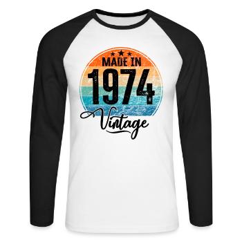 Millésime Fabriqué en 1974 Année de naissance 1974 Anniversaire - T-shirt baseball manches longues Homme - blanc/noir - Devant - Nik (191cm)