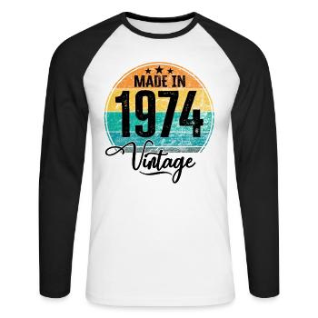 Millésime Fabriqué en 1974 Année de naissance 1974 Anniversaire - T-shirt baseball manches longues Homme - blanc/noir - Devant - Nik (191cm)