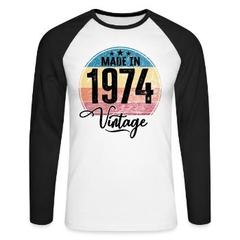 Millésime Fabriqué en 1974 Année de naissance 1974 Anniversaire - T-shirt baseball manches longues Homme - blanc/noir - Devant - Nik (191cm)