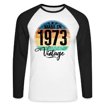 Millésime Fabriqué en 1973 Année de naissance 1973 Anniversaire - T-shirt baseball manches longues Homme - blanc/noir - Devant - Nik (191cm)