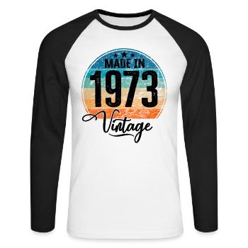 Vintage Made in 1973 Year of Birth 1973 Birthday - Unisex Long Sleeve Baseball T-Shirt - white/black - Front - Nik (191cm)