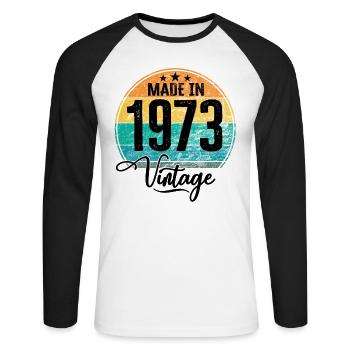 Vintage Made in 1973 Year of Birth 1973 Birthday - Unisex Long Sleeve Baseball T-Shirt - white/black - Front - Nik (191cm)