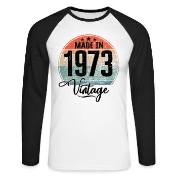 Millésime Fabriqué en 1973 Année de naissance 1973 Anniversaire - T-shirt baseball manches longues Homme - blanc/noir - Devant - Nik (191cm)