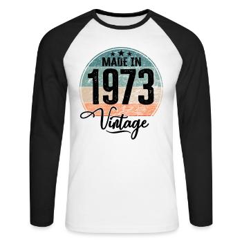 Millésime Fabriqué en 1973 Année de naissance 1973 Anniversaire - T-shirt baseball manches longues Homme - blanc/noir - Devant - Nik (191cm)
