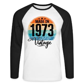 Millésime Fabriqué en 1973 Année de naissance 1973 Anniversaire - T-shirt baseball manches longues Homme - blanc/noir - Devant - Nik (191cm)