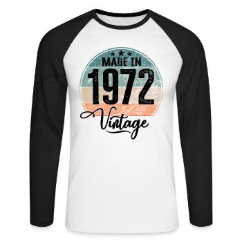 Millésime Fabriqué en 1972 Année de naissance 1972 Anniversaire - T-shirt baseball manches longues Homme - blanc/noir - Devant - Nik (191cm)