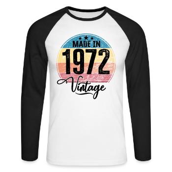 Millésime fabriqué en 1972 Année de naissance 1972 Anniversaire - T-shirt baseball manches longues Homme - blanc/noir - Devant - Nik (191cm)