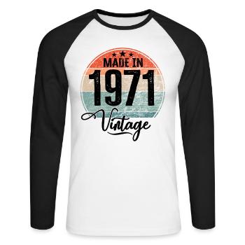 Vintage Made in 1971 Year of birth 1971 Birthday - Unisex Long Sleeve Baseball T-Shirt - white/black - Front - Nik (191cm)