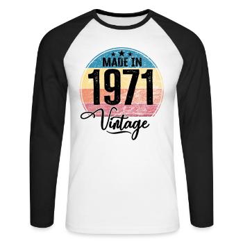 Vintage Made in 1971 Year of birth 1971 Birthday - Unisex Long Sleeve Baseball T-Shirt - white/black - Front - Nik (191cm)