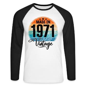 Vintage Made in 1971 Year of birth 1971 Birthday - Unisex Long Sleeve Baseball T-Shirt - white/black - Front - Nik (191cm)