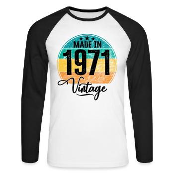 Vintage Made in 1971 Year of birth 1971 Birthday - Unisex Long Sleeve Baseball T-Shirt - white/black - Front - Nik (191cm)