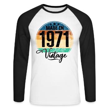 Vintage Made in 1971 Year of birth 1971 Birthday - Unisex Long Sleeve Baseball T-Shirt - white/black - Front - Nik (191cm)