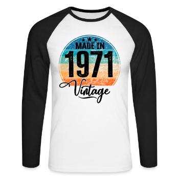 Vintage Made in 1971 Year of birth 1971 Birthday - Unisex Long Sleeve Baseball T-Shirt - white/black - Front - Nik (191cm)