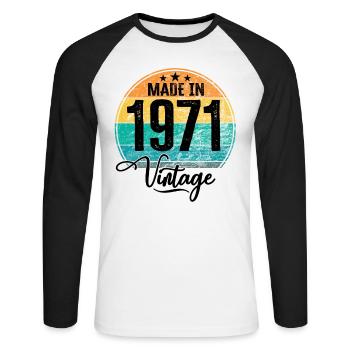 Vintage Made in 1971 Year of birth 1971 Birthday - Unisex Long Sleeve Baseball T-Shirt - white/black - Front - Nik (191cm)