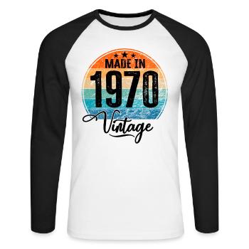Millésime Fabriqué en 1970 Année de naissance 1970 Anniversaire - T-shirt baseball manches longues Homme - blanc/noir - Devant - Nik (191cm)